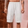 thumbnail image 2 of Men's Casual Linen Cargo Shorts, Trousers, Joggers Elastic Waist Drawstring Relaxed Fit Loose, Quick Dry Breathable Lightweight Multi Pocket, Beach Vacation Gym Workout Hiking, 2 of 8