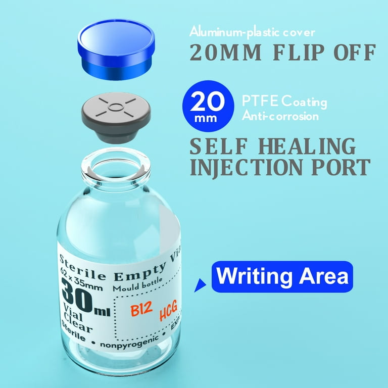Sterile Empty Vials with Self Healing Injection Port,with Flip Off Aluminum  Cap,Sterile Package (30ml,10) - Walmart.com