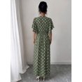 thumbnail image 2 of Womens Green Polka Dot V-Neck Button-Front Flare Sleeve Maxi Dress, 2 of 5