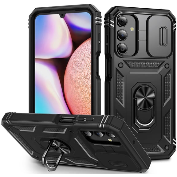 Military Grade Phone Case compatible with Samsung Galaxy A15 5G, Shockproof Protective Cover with Kickstand, Ring Holder, Slide Camera Cover, Green
