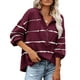 thumbnail image 2 of Tops De Manga Larga Con Cuello En V, Botones Con Estampado De Rayas Para Mujer Top Casual De Manga Larga Para Ir De Compras Para Mujer Para El Trabajo ANGGREK Otros, 2 of 6