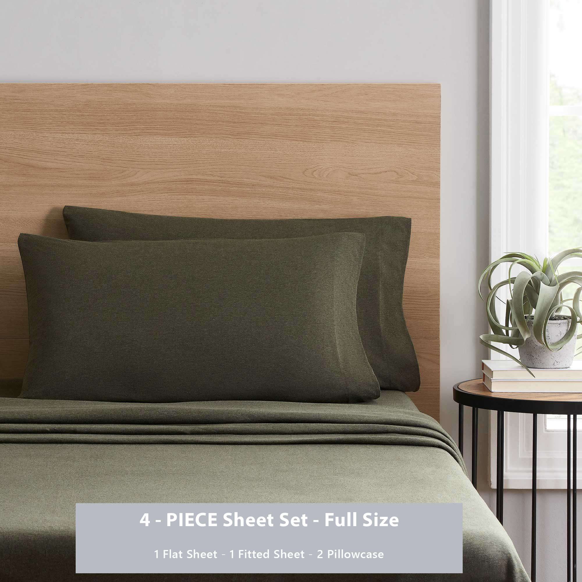 Mainstays Cotton Rich Extra Soft Jersey Bed Sheet Set, Full, Sea Turtle Green, 4 Pieces