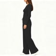 thumbnail image 4 of BODOAO Women's 2 Piece Sweatshirt Set Long Sleeve Scoop Neck Crop Top and Wide Leg Pants Casual Lounge Tracksuit, Soft Matching Outfit for Travel, Home and Daily Wear Set Black L, 4 of 7