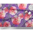 thumbnail image 3 of Soimoi Purple Poly Georgette Fabric Palm Leaves & Periwinkle Floral Print Fabric by Yard 42 Inch Wide, 3 of 3