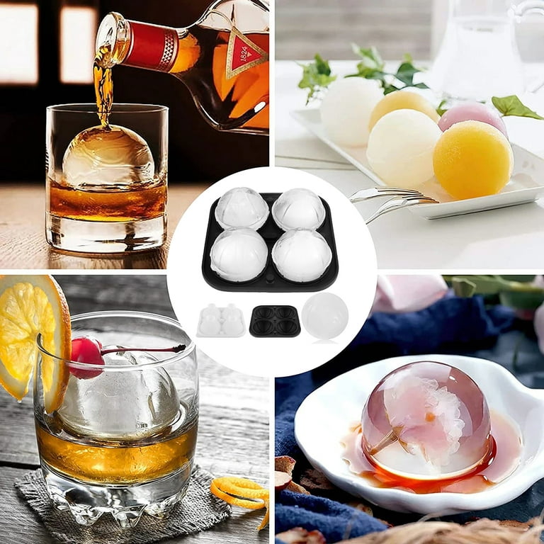 Nicoport Large Ice Ball Molds Reusable 4 Grids Ice Cube Tray with Lid Flexible Ice Ball Maker Ball-shaped Ice Cube Molds Easy Release for Freezer Whiskey
