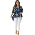 thumbnail image 3 of DARING DIVA Women's Plus Size Crew Neck Lace Trim A-Line Floral Blouse 1X Navy Blue, 3 of 6