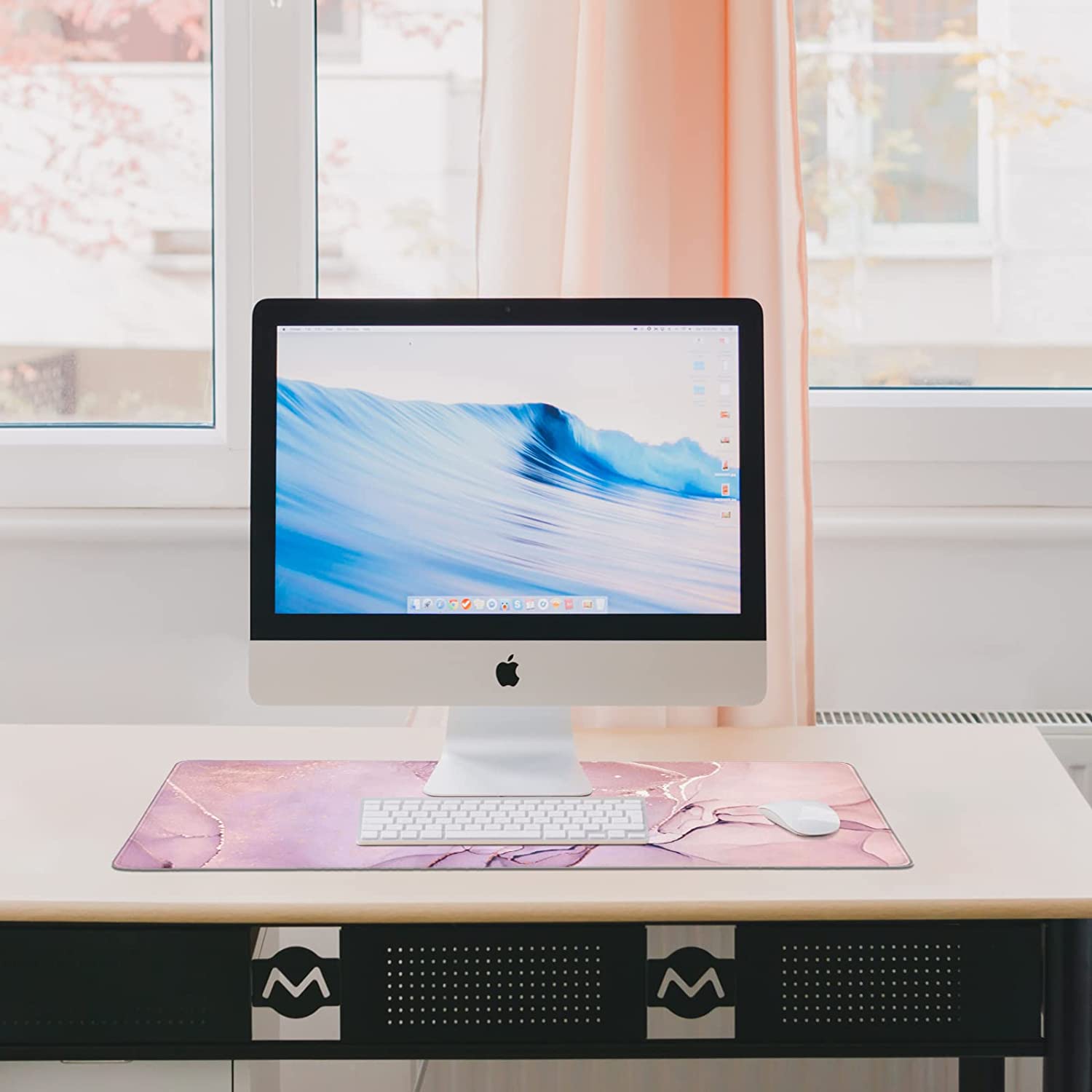 Large Gaming Mouse Pad with Seam Edge, Anti-Slip Extended Mouse Pad with Micro-Weave Cloth Surface,Waterproof Keyboard Pad, Desk Pad for Gamer Office Home XXL 31.5" x 15.7" in Pink Marble