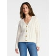 thumbnail image 3 of Time and Tru Women's Cable Knit Cardigan Sweater with Long Sleeves, Lightweight, Sizes XS-XXXL, 3 of 6