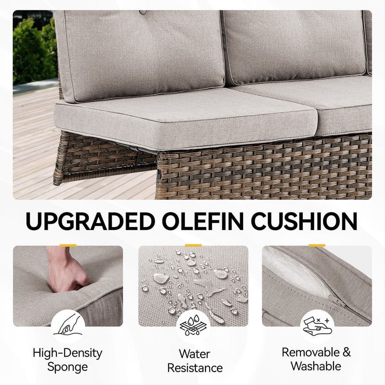 PARKWELL Outdoor Sectional Sofa Furniture Set,Patio Wicker L Shaped Couch High Back Conversation Set with Ottomans for Garden Yard,Brown Wicker Beige Cushion
