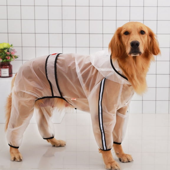 SPRING PARK Dog Raincoat, Dog Hooded Slicker Poncho, 4 Legs Dog Rain Jacket, Transparent Water Proof Resistant Dog Rain Snow Clothes for Small Medium Large Dogs