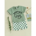 thumbnail image 3 of FEORJGP Toddler Boys 2 Piece Outfits 0-3Y Infant Baby Letter Print Short Sleeve T-Shirt Crew Neck Tops and Elastic Checkerboard Shorts for Loose Casual Summer Clothes Set, 3 of 9