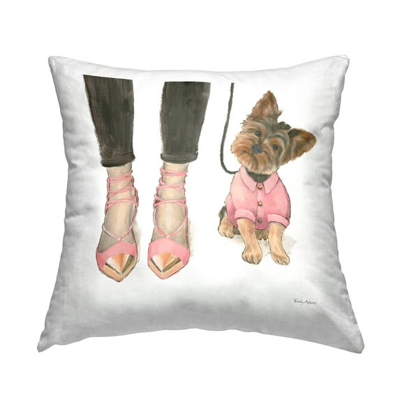 Stupell Industries Glam Dog Walk Heels Fashion Gold Design Pink,18 x 7 x 18 Decorative Pillows