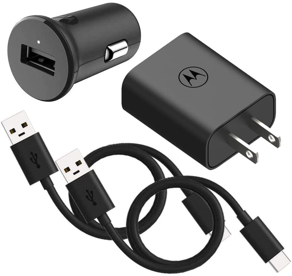 USB Type-C Cables! Quick Adaptive Motorola Moto G6 Turbo 18W Wall & Car Dual-Port USB Kit with 2 