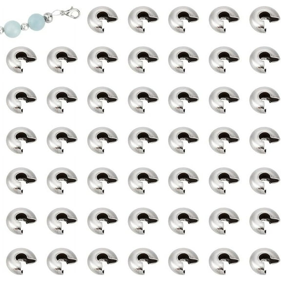 About 200Pcs Crimp Bead Knot Covers 5.8mm Half Round Open Crimp Beads Covers Open Crimp Beads Stainless Steel Crimp Beads