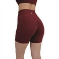 thumbnail image 4 of YITTY Active Women's UltraLuxe High Waist Pocket Biker Shorts – 3"/6" Tummy Control, Compression, Breathable & Activewear, Burgundy, M, 6", 4 of 8