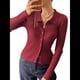 thumbnail image 2 of Cárdigan de Punto Acanalado con Botones y Larga para Mujer, Suéter Informal Ajustado con Cuello. Rojo Oscuro L, 2 of 9