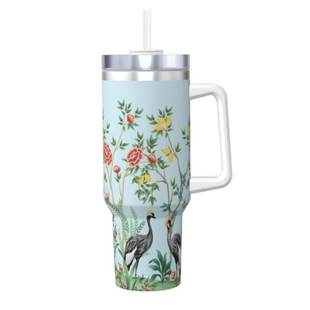 

Salouo Chinoiserie Floral Palm Tree for 40oz Water Bottle with Handle & Flip Straw - Stainless Steel Vacuum Insulated Tumbler-Reusable Travel Coffee Mug- Gifts for Women & Men