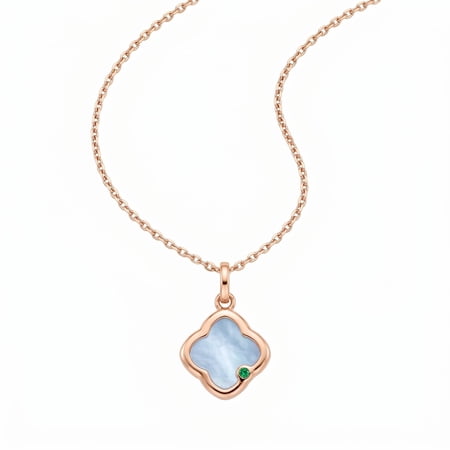 Pronoia 925 Silver Rose Gold Plated White Mother of Pearl Clover Necklace Dainty Non-irritating Chain 18 Inch Green Inlaid Pendant Jewelry for Women