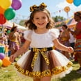thumbnail image 2 of Byoo Little Girls' Tiger Print Tutu Dress Ruffle Sleeve Bow Waist Tulle Party Dress for Carnival Birthday Parties Dresses,Coffee, 2 of 4