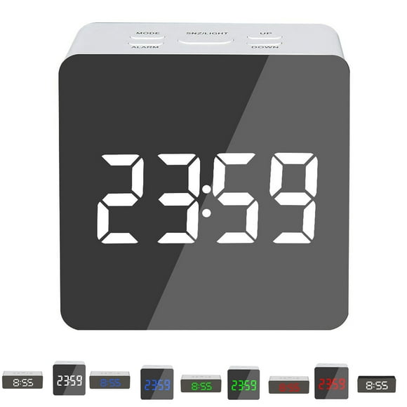 LED Digital Alarm Clock Temperature Desk Makeup Mirror Art Snooze Clock Bedroom Office Decoration,Rectangle