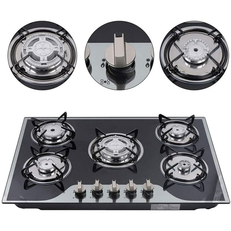30 inch Stove Top Gas Cooktop Burner Kitchen Cooking LPG/Propane Ultra  Thin Easy Clean Stove with 5 Burners Flameout Safety Protection Devic