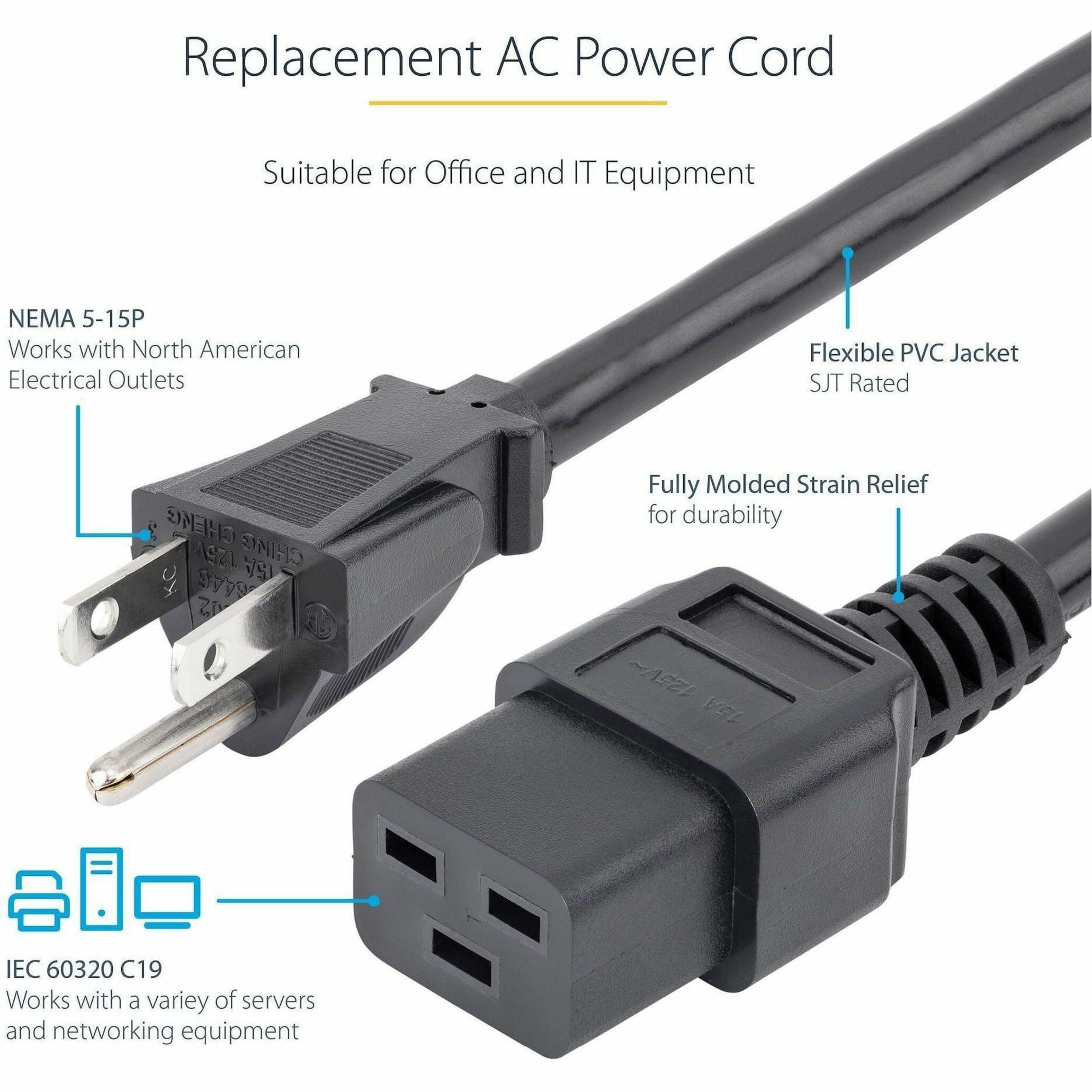 StarTech 10ft Heavy Duty 14AWG Computer Power Cord