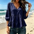 thumbnail image 2 of Loopsun Womens 3/4 Sleeve Fall Tops Fashion Solid V Neck Ruffle Puff Sleeve Shirt, 2 of 5