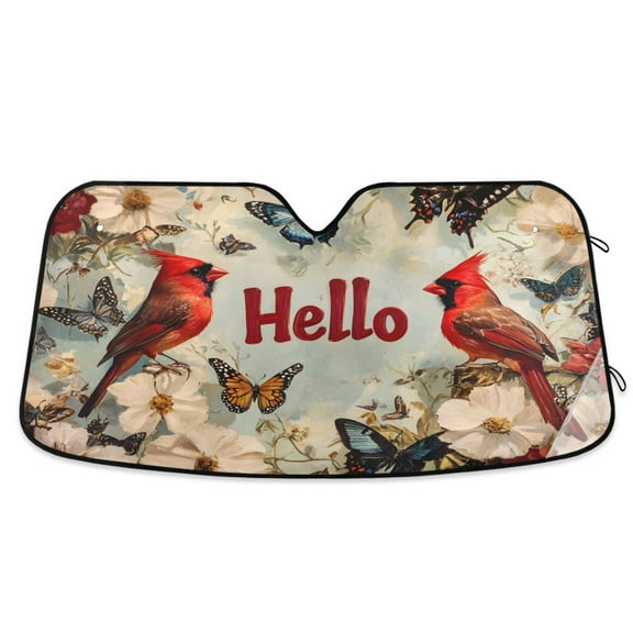 ALAZA Cardinal with Hello Windshield Sun Shade Car Foldable Sun Visor Block UV Rays Protector 55"x27.6"