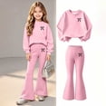thumbnail image 2 of Enjoytime Girl Outfits 2 Piece Print Crew Neck Long Sleeve Sweatshirt Flared Pants Tracksuit Sets Casual Kids Clothes for Fall Winter, 2 of 8
