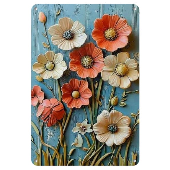 3D Daisy Vintage Metal Tin Sign Decor, Iron Floral Wall Art, Retro Indoor Outdoor Hanging Decoration for Living Room, Bedroom, Office, Study, Cafe, Bar, School, Library, Garage