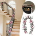 thumbnail image 2 of Pink Christmas Garland 5.9 FT with Magnolia Flowers, Flocked Artificial Swag for Mantle Decor, Pink White Christmas Decorations for Indoor Outdoor Holiday Home Party Decor, 2 of 5