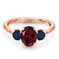 thumbnail image 3 of Gem Stone King 2.05 Ct Oval Red Rhodolite Garnet Blue Sapphire 18K Rose Gold Plated Silver Ring, 3 of 6