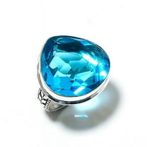 Natural Swiss Blue Topaz Gemstone Handmade 925 Sterling Silver Ring Size 8
