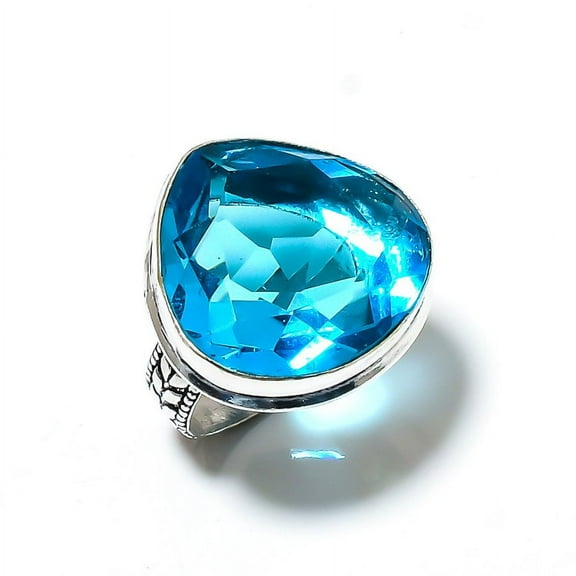 Natural Swiss Blue Topaz Gemstone Handmade 925 Sterling Silver Ring Size 8