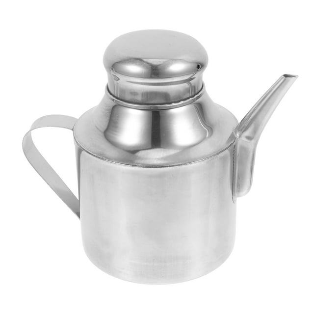 Hervidor de aceite de acero inoxidable para cocina, recipiente con tapa, práctico recipiente con pico largo para uso doméstico.
