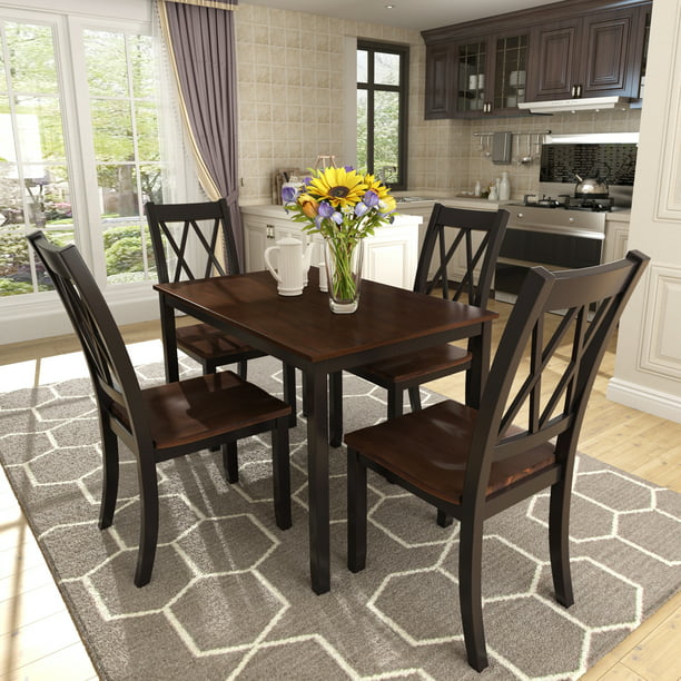 5 Piece Wooden Kitchen Table Set, Small Black Dining Room Table And Chairs