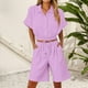 thumbnail image 2 of Vestidos Casuales Para Mujer, Blusas De Mujer De Moda Conjunto de blusa y pantalones cortos de lino para mujer, con solapa, manga corta y botones sueltos, para verano, 2 of 7