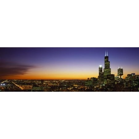 Night Chicago IL USA Canvas Art - Panoramic Images (18 x