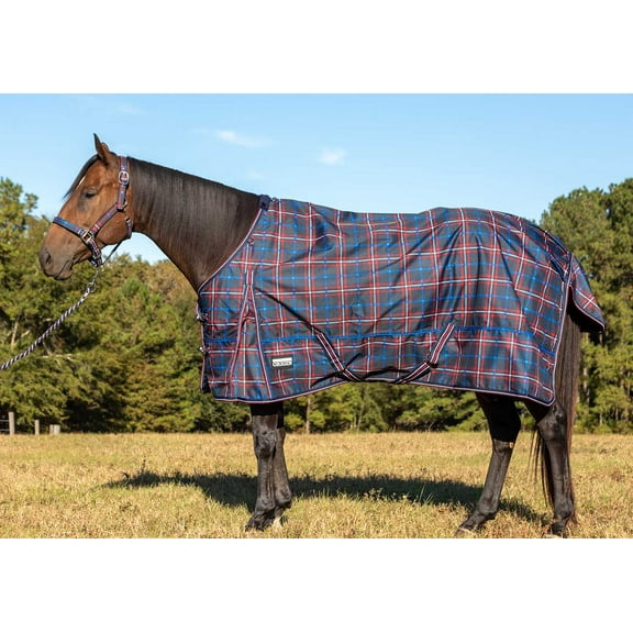 Poplar Head Origin 600 Denier Turnout Blanket, 240 Gram, Navy and Merlot Plaid, 66"