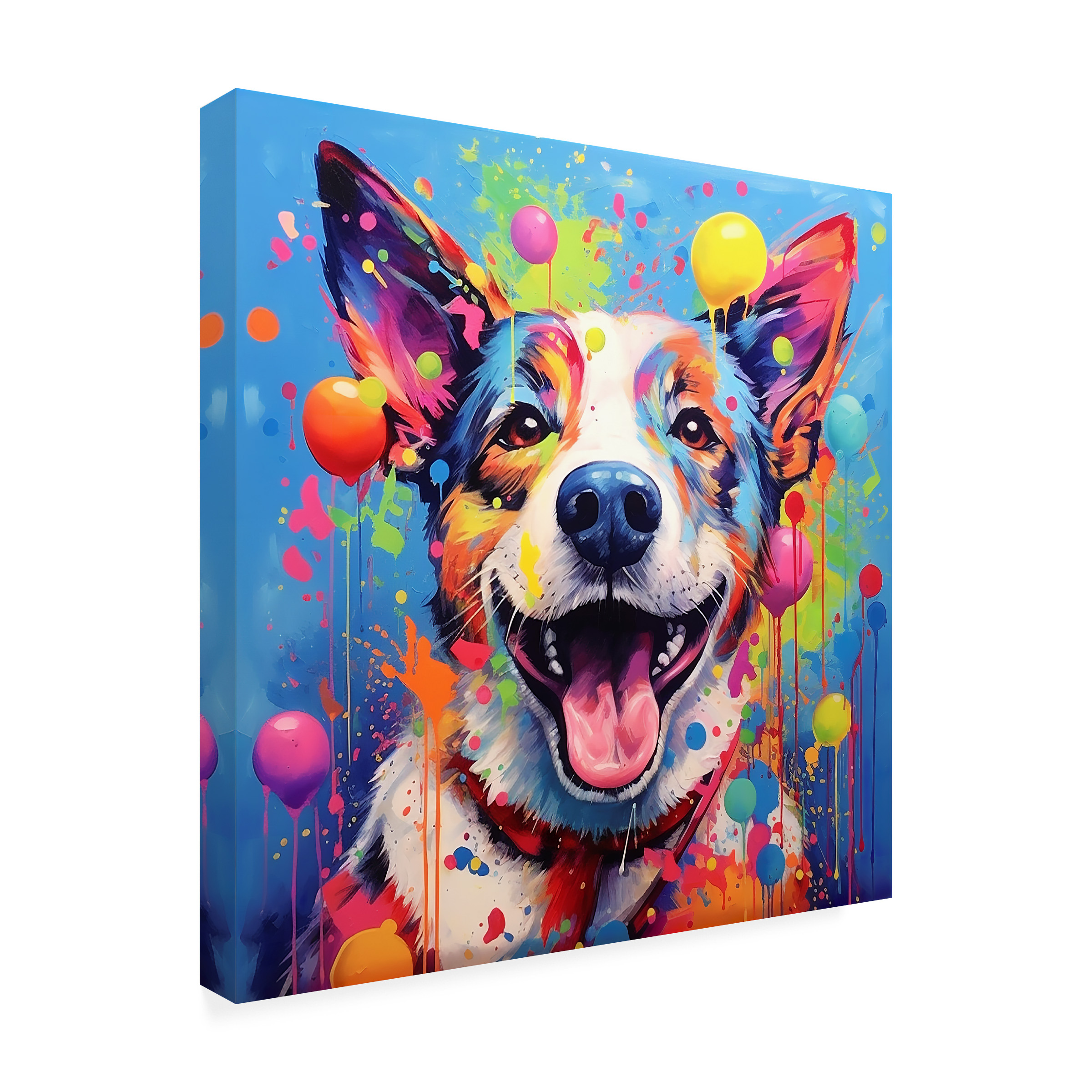 Canvas Wall Art - Ray Heere 'Happy Dog 8' Wall Art for Living Room, Bedroom, or Office Décor by Trademark Fine Art - 24 x 24 Inches