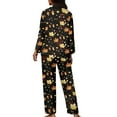thumbnail image 2 of Renewold Happy Thanksgiving Button Pajama Women Sleepwear for Fall Winter Maple Leaves Stars Long Sweatpants Sweatshirt Set of 2 Breathable Scoop Neck Loungewear Pjs Size 2XL, 2 of 6