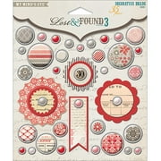 Lost & Found 3 Collection Decorative Brads, Ruby