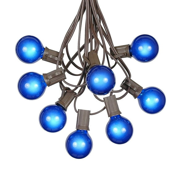 25 Foot G40 Outdoor Patio String Lights with 25 Blue Globe Bulbs â Indoor Outdoor String Lights â Market Bistro CafÃ© Hanging String Lights â C7/E12 Base - Brown Wire