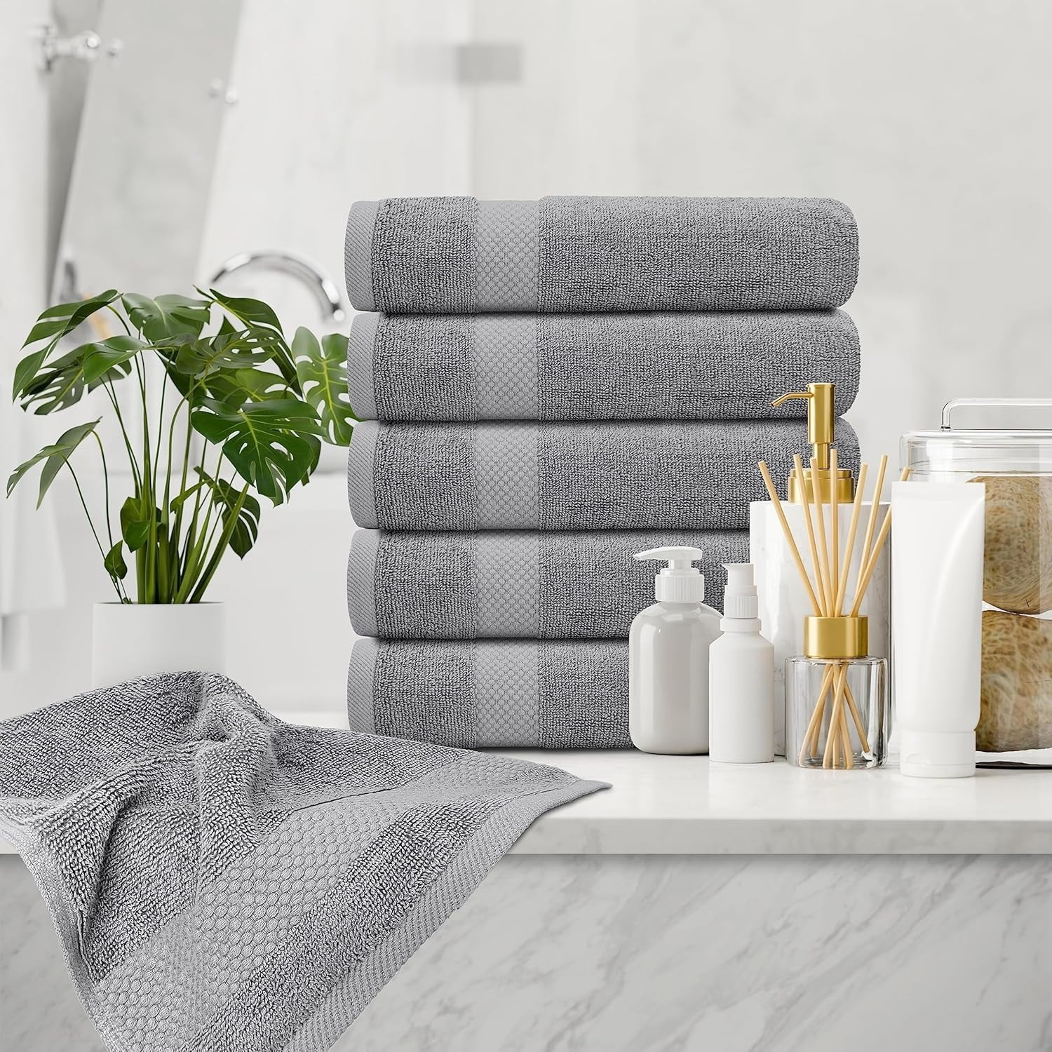General Luxury Light Gray Hand Towels - Soft 100% Turkish Cotton | Highly Absorbent Hotel spa Bathroom Towel Collection | 16x30 Inch | Set of 6