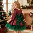thumbnail image 6 of XEGLSBU Christmas Dresses for Girls 14/16 Party Dress for Girls Red Velvet Plaid Layered Gown with Bow Back Detail Festive Holiday Attire for Toddler Kids Green Size 6-7 Years, 6 of 9