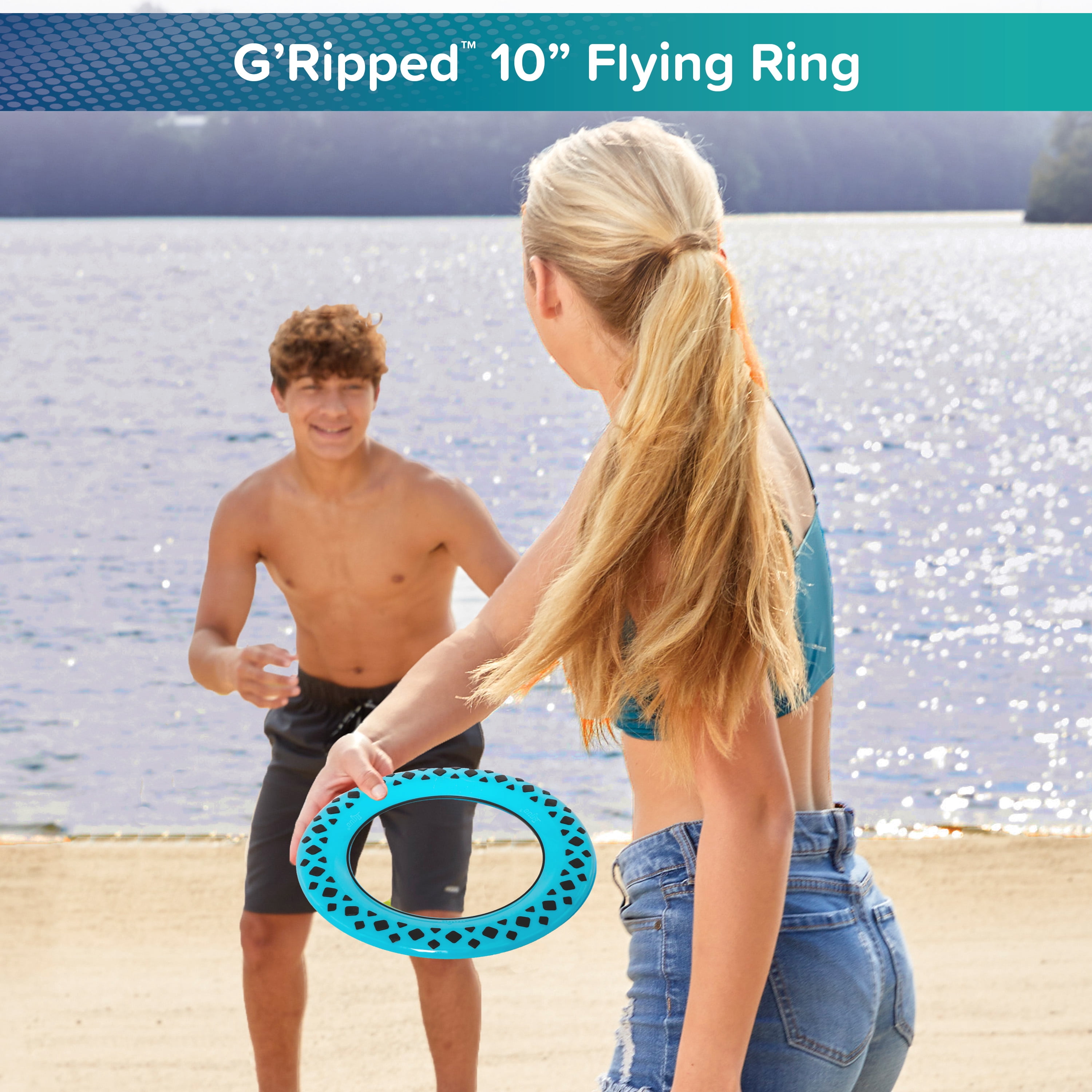 Aqua-Leisure G'ripped Flying Ring Air Disc for Children, Blue/Black, Great for the Backyard, Pool or Beach