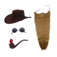 thumbnail image 4 of Sombrero de vaquero y barba, disfraz de vello facial para fiestas, escenario y Halloween marrón, 4 of 8