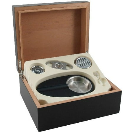 Black Finish Humidor - Black 6pc Cigar Humidor Gift Set 25 Count