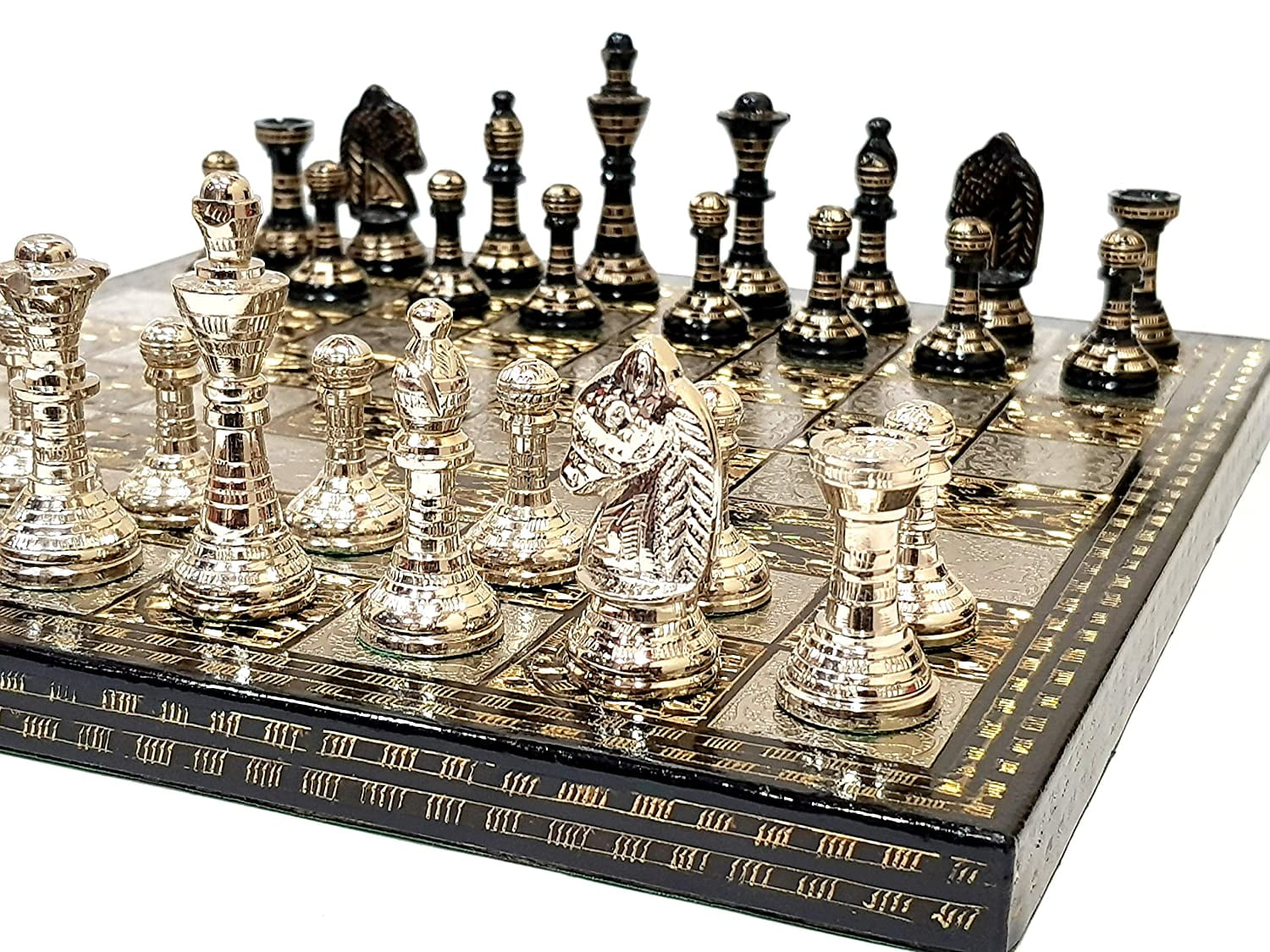 StonKraft Collectible Complete Brass Chess Game Board Set With 100% Brass Chess Pieces Chessman Coins Pawns