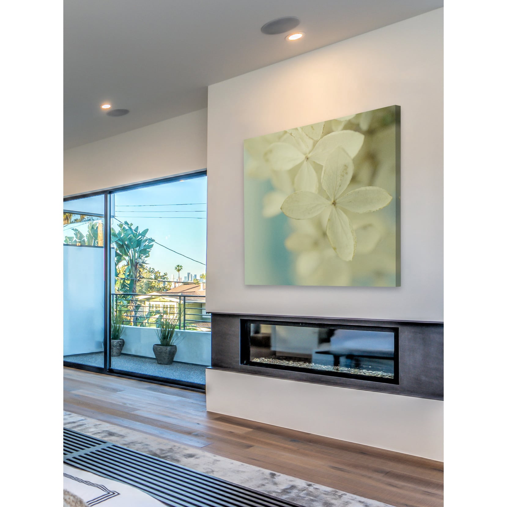 "Hydrangea on Turquoise" Painting Print on Wrapped Canvas